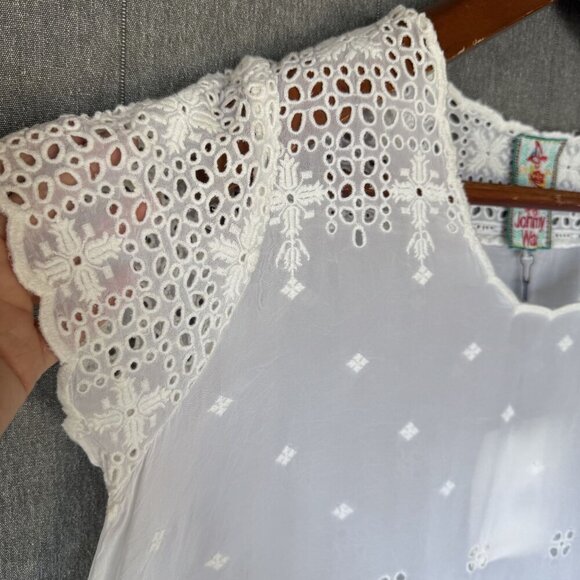 Johnny Was Darla Tunic White Embroidered Eyelet Lace Short Sleeve Swing Top - Picture 5 of 14